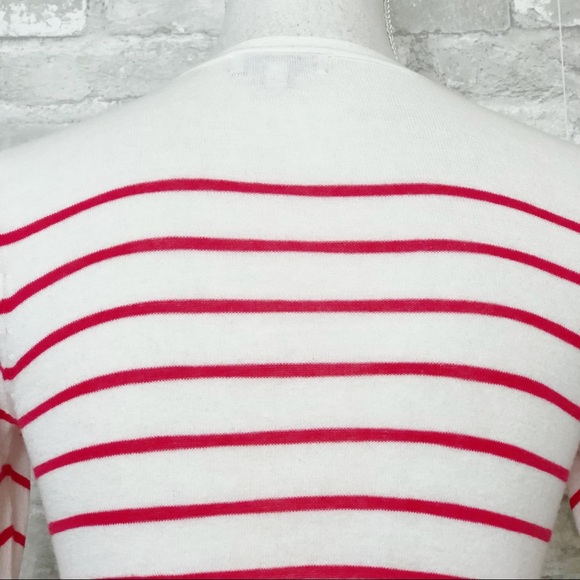 CACHE CACHE White & Red Striped Button Down Quarter Sleeve Cardigan Sweater Sm - Picture 10 of 13